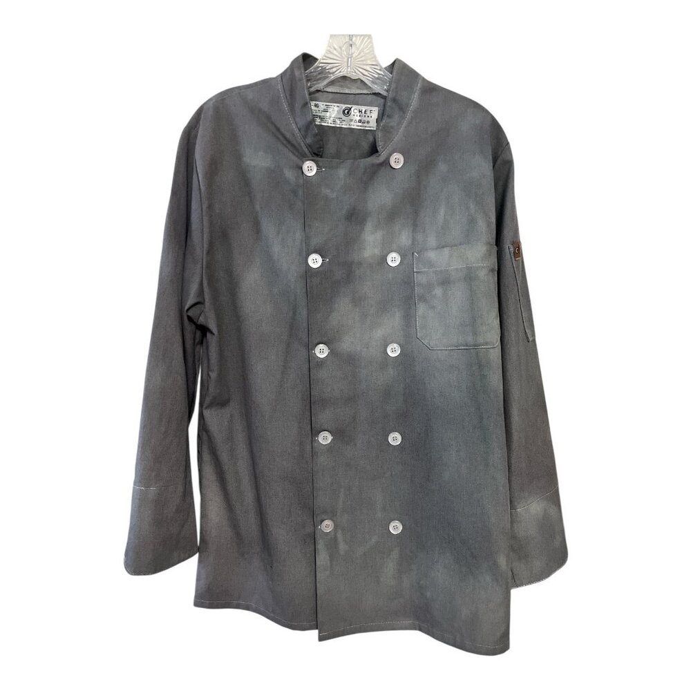 Chef Designs Gray Double-Breasted Chef Coat Men’s Size S-RG Long Sleeve